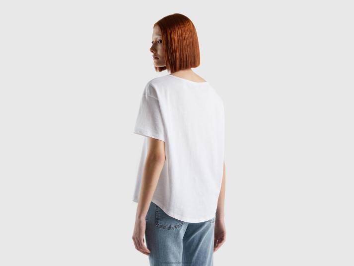 vrouwen Benetton T-shirt met korte mouwen van lichtgewicht katoen wit 4R623803