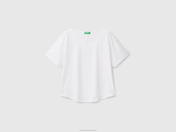 vrouwen Benetton T-shirt met korte mouwen van lichtgewicht katoen wit 4R623803