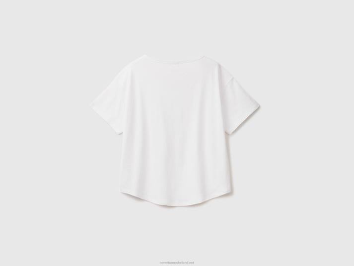 vrouwen Benetton T-shirt met korte mouwen van lichtgewicht katoen wit 4R623803