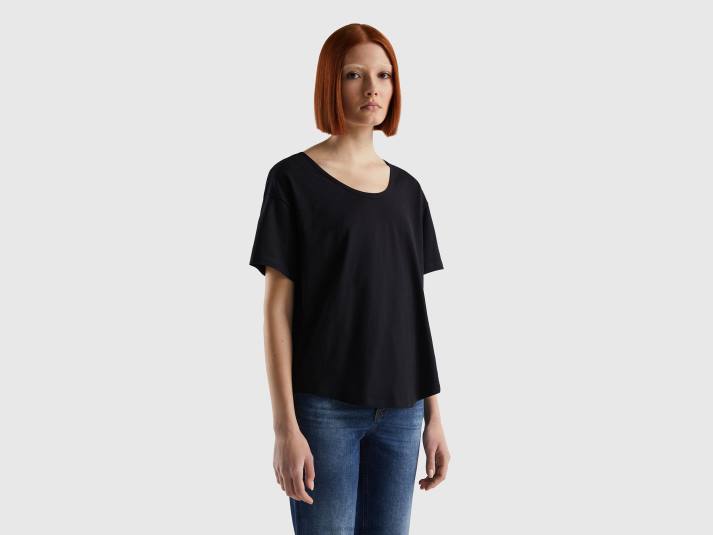 vrouwen Benetton T-shirt met korte mouwen van lichtgewicht katoen zwart 4R62338
