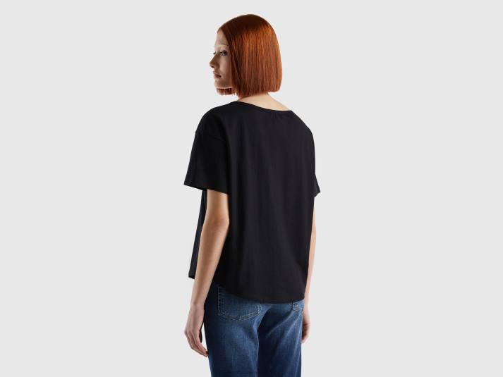 vrouwen Benetton T-shirt met korte mouwen van lichtgewicht katoen zwart 4R62338