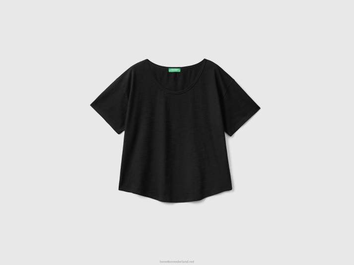 vrouwen Benetton T-shirt met korte mouwen van lichtgewicht katoen zwart 4R62338