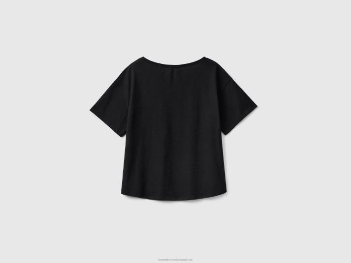 vrouwen Benetton T-shirt met korte mouwen van lichtgewicht katoen zwart 4R62338