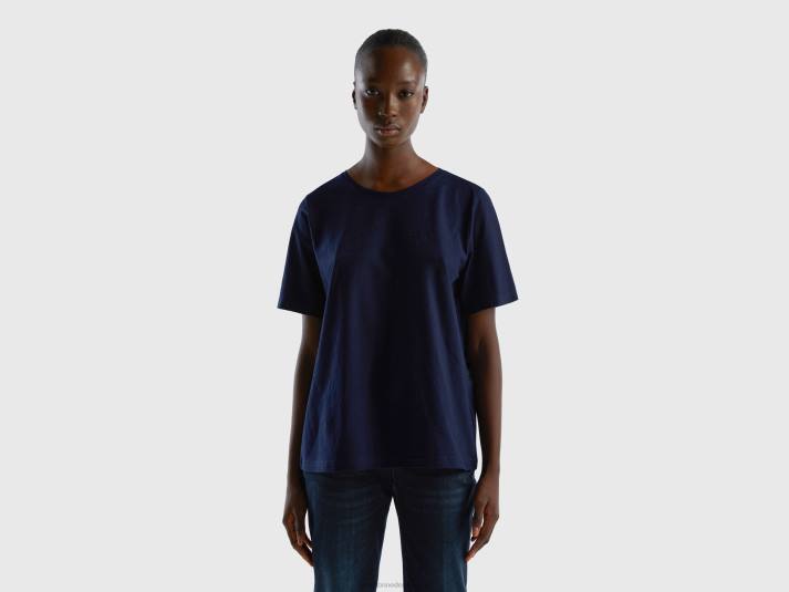 vrouwen Benetton T-shirt met ronde hals van slubkatoen donkerblauw 4R623861