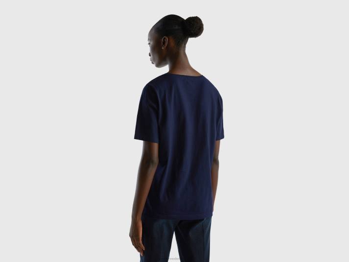 vrouwen Benetton T-shirt met ronde hals van slubkatoen donkerblauw 4R623861