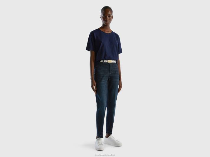 vrouwen Benetton T-shirt met ronde hals van slubkatoen donkerblauw 4R623861