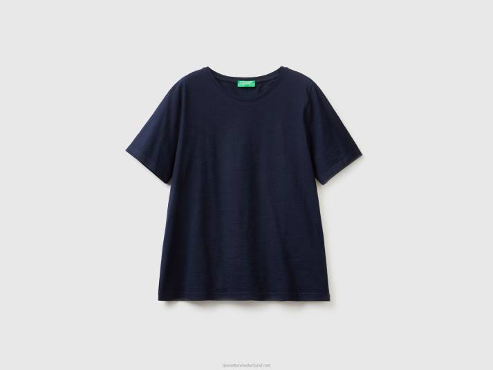 vrouwen Benetton T-shirt met ronde hals van slubkatoen donkerblauw 4R623861