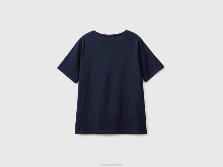 vrouwen Benetton T-shirt met ronde hals van slubkatoen donkerblauw 4R623861