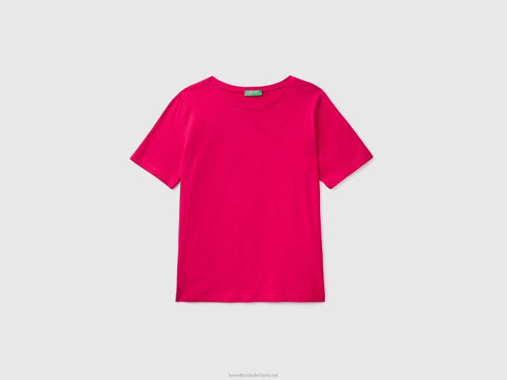 vrouwen Benetton T-shirt met ronde hals van slubkatoen fuchsia 4R62335
