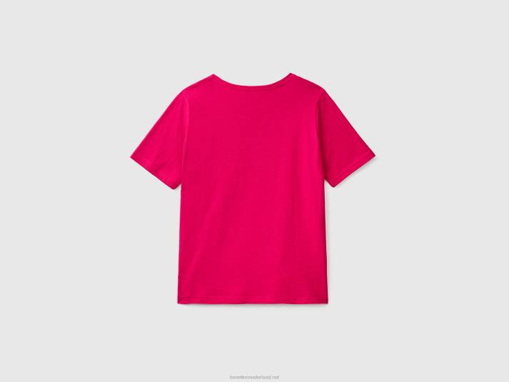 vrouwen Benetton T-shirt met ronde hals van slubkatoen fuchsia 4R62335