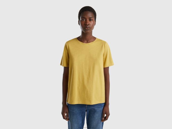 vrouwen Benetton T-shirt met ronde hals van slubkatoen mosterd 4R62350