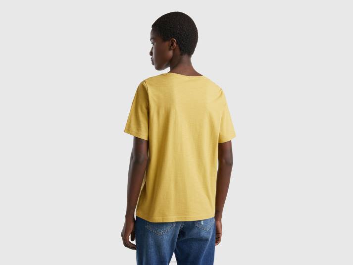 vrouwen Benetton T-shirt met ronde hals van slubkatoen mosterd 4R62350