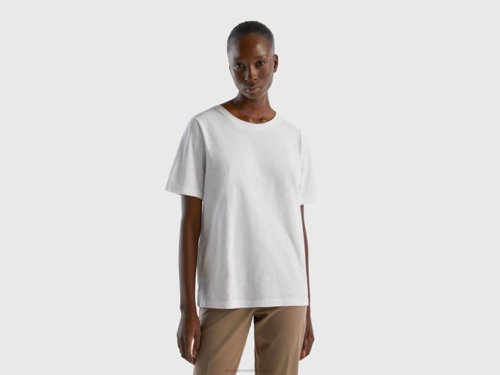 vrouwen Benetton T-shirt met ronde hals van slubkatoen wit 4R623860