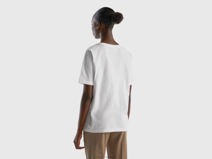 vrouwen Benetton T-shirt met ronde hals van slubkatoen wit 4R623860