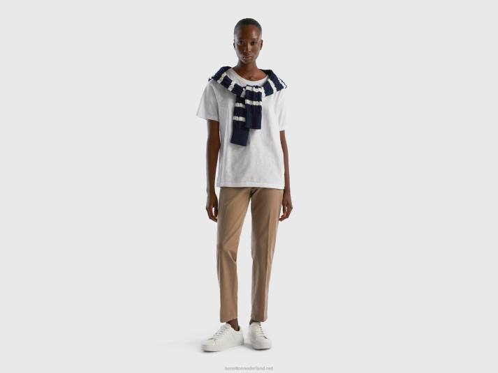 vrouwen Benetton T-shirt met ronde hals van slubkatoen wit 4R623860