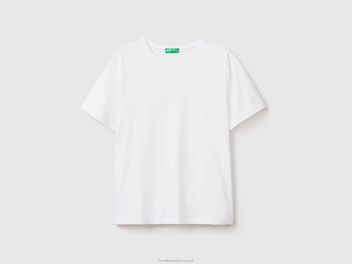 vrouwen Benetton T-shirt met ronde hals van slubkatoen wit 4R623860