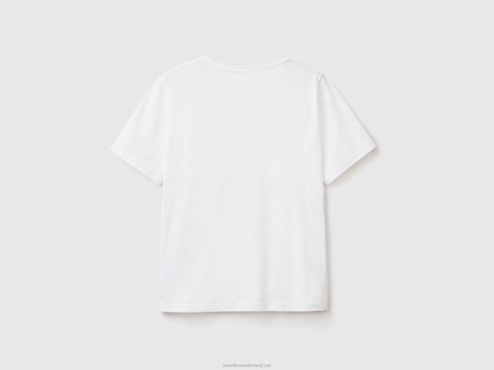 vrouwen Benetton T-shirt met ronde hals van slubkatoen wit 4R623860