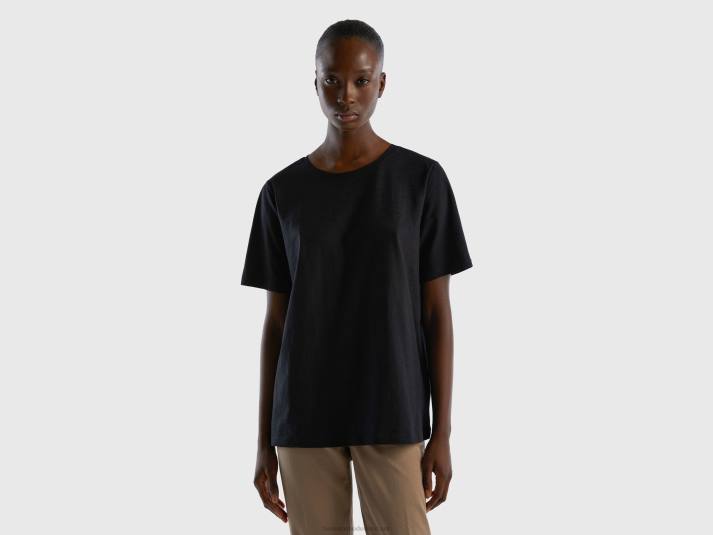 vrouwen Benetton T-shirt met ronde hals van slubkatoen zwart 4R623862