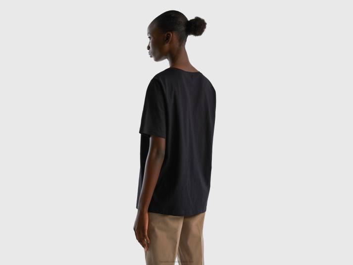vrouwen Benetton T-shirt met ronde hals van slubkatoen zwart 4R623862