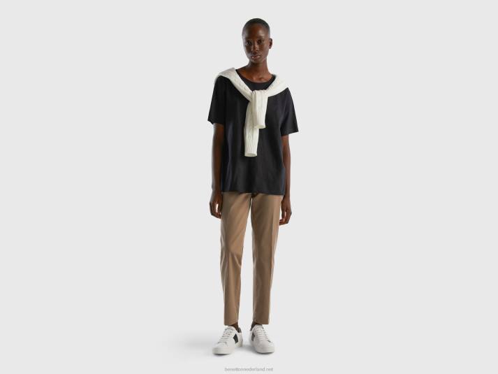 vrouwen Benetton T-shirt met ronde hals van slubkatoen zwart 4R623862