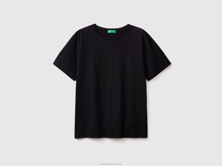 vrouwen Benetton T-shirt met ronde hals van slubkatoen zwart 4R623862
