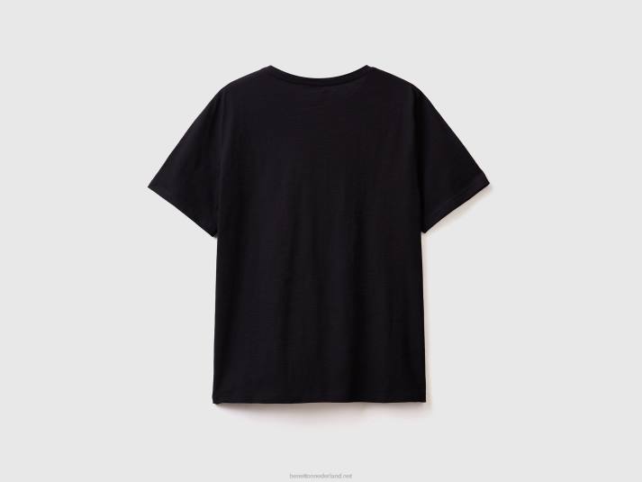 vrouwen Benetton T-shirt met ronde hals van slubkatoen zwart 4R623862
