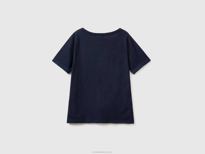 vrouwen Benetton T-shirt met v-hals van slubkatoen donkerblauw 4R623792