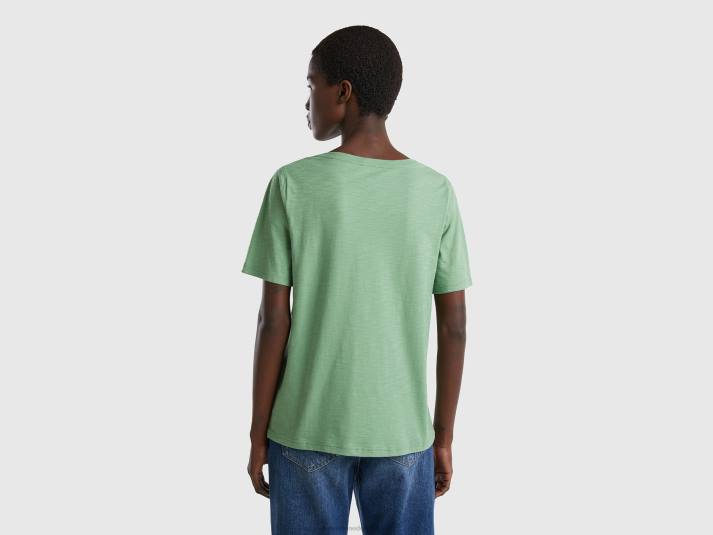 vrouwen Benetton T-shirt met v-hals van slubkatoen groente 4R623871