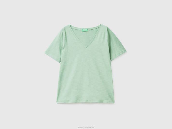 vrouwen Benetton T-shirt met v-hals van slubkatoen groente 4R623871