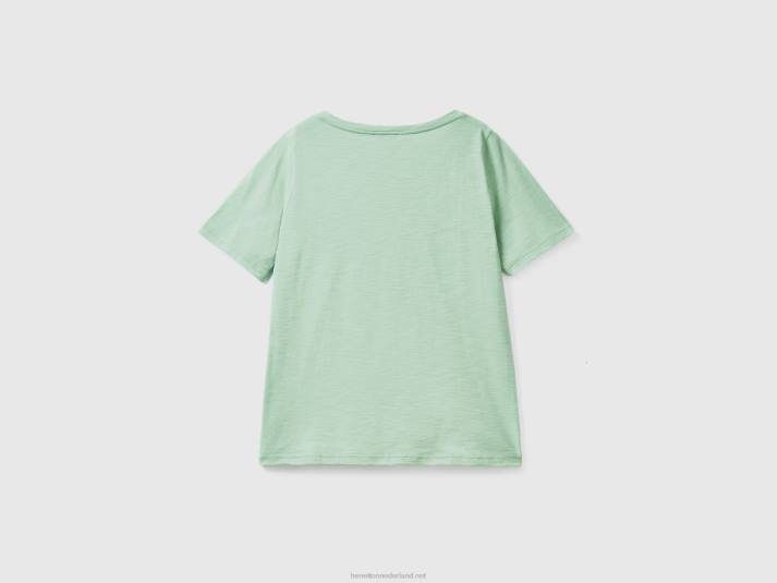 vrouwen Benetton T-shirt met v-hals van slubkatoen groente 4R623871