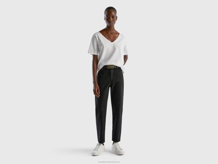 vrouwen Benetton T-shirt met v-hals van slubkatoen wit 4R62336
