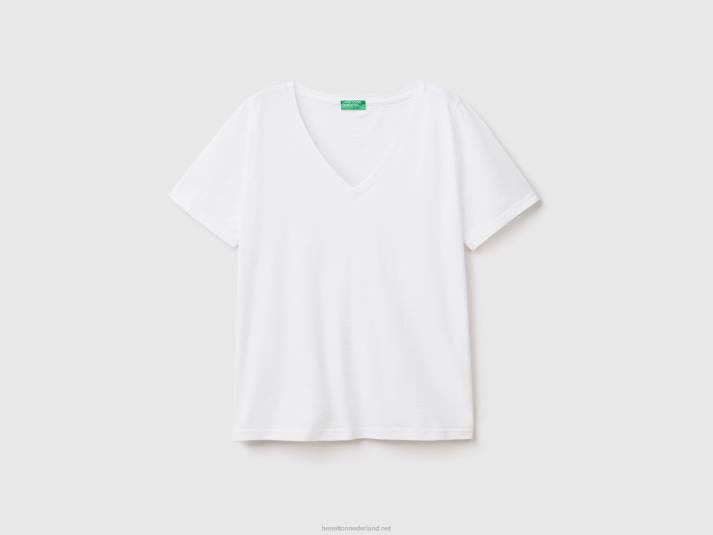 vrouwen Benetton T-shirt met v-hals van slubkatoen wit 4R62336