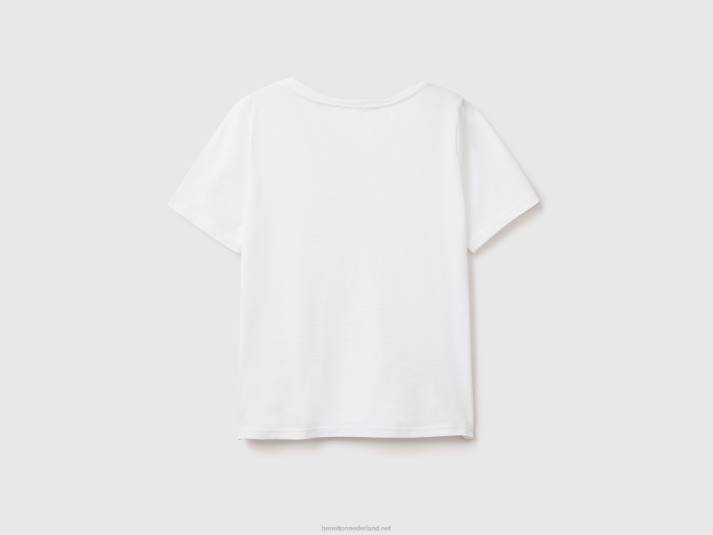 vrouwen Benetton T-shirt met v-hals van slubkatoen wit 4R62336