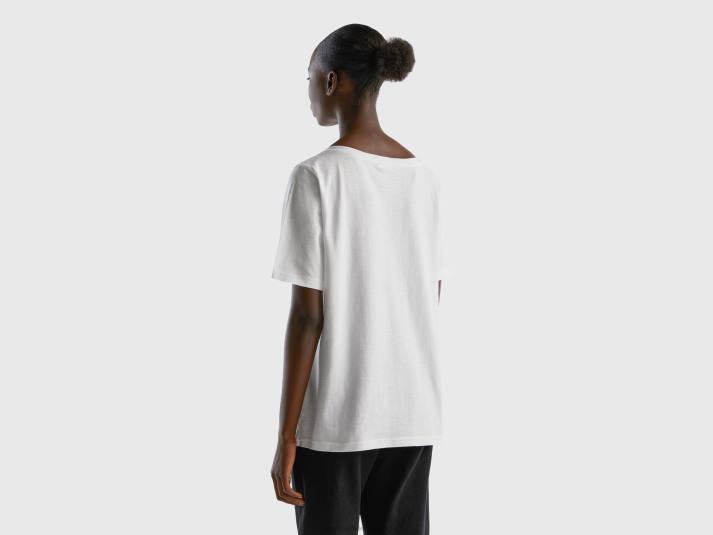 vrouwen Benetton T-shirt met v-hals van slubkatoen wit 4R623829