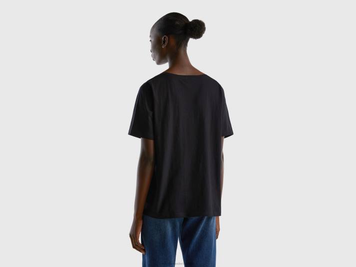 vrouwen Benetton T-shirt met v-hals van slubkatoen zwart 4R62365