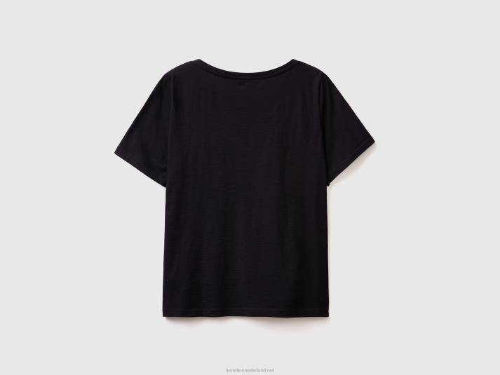 vrouwen Benetton T-shirt met v-hals van slubkatoen zwart 4R62365