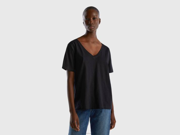 vrouwen Benetton T-shirt met v-hals van slubkatoen zwart 4R623793