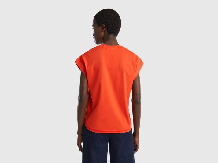 vrouwen Benetton T-shirt van 100% katoen met V-hals rood 4R623856