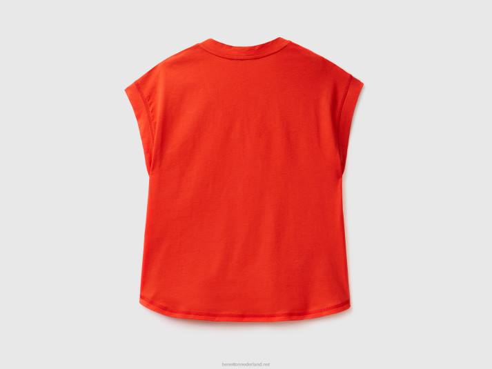 vrouwen Benetton T-shirt van 100% katoen met V-hals rood 4R623856