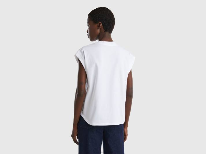vrouwen Benetton T-shirt van 100% katoen met V-hals wit 4R62331