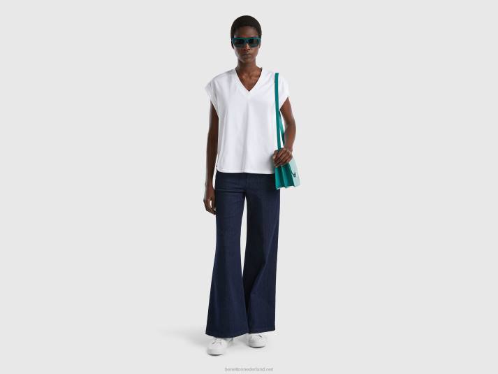 vrouwen Benetton T-shirt van 100% katoen met V-hals wit 4R62331
