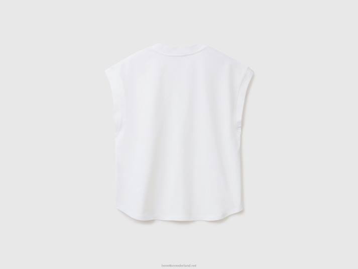 vrouwen Benetton T-shirt van 100% katoen met V-hals wit 4R62331