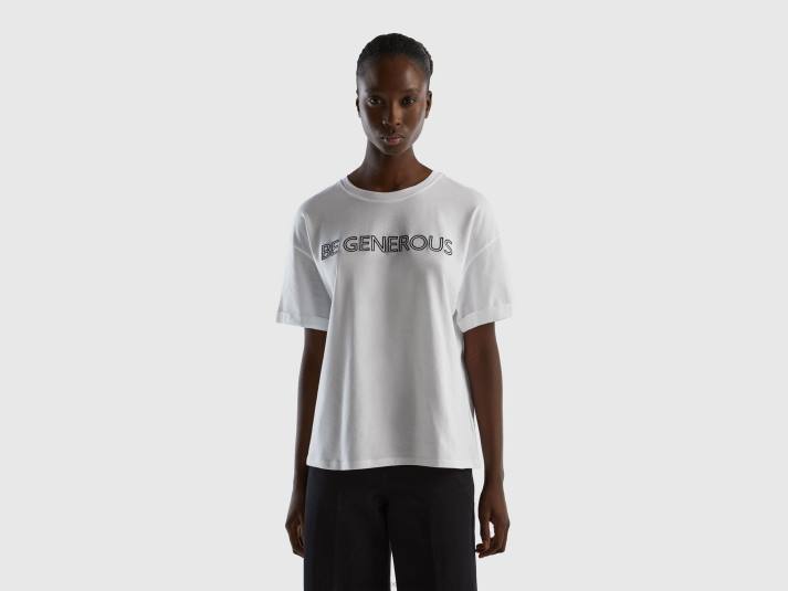 vrouwen Benetton T-shirt van 100% katoen met slogan wit 4R623835