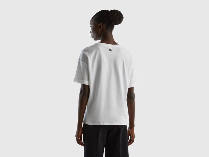 vrouwen Benetton T-shirt van 100% katoen met slogan wit 4R623835