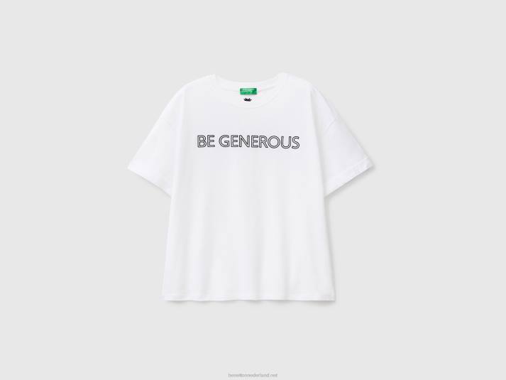 vrouwen Benetton T-shirt van 100% katoen met slogan wit 4R623835