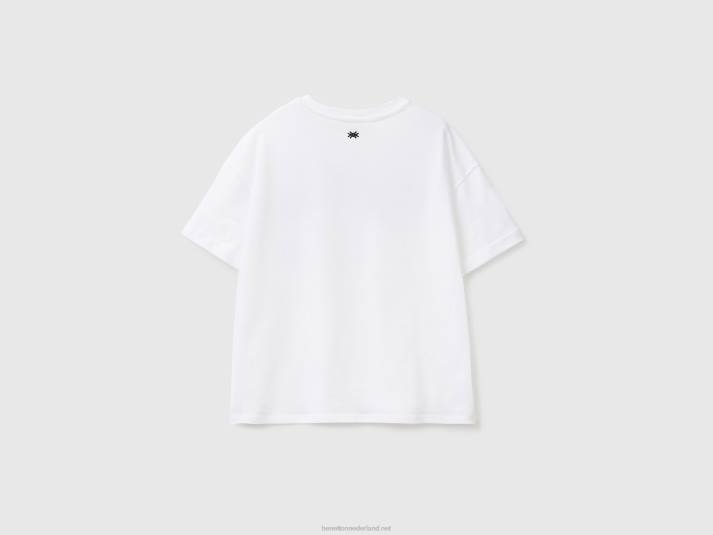 vrouwen Benetton T-shirt van 100% katoen met slogan wit 4R623835