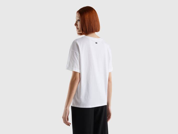 vrouwen Benetton T-shirt van 100% katoen met slogan wit 4R623878