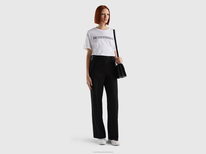 vrouwen Benetton T-shirt van 100% katoen met slogan wit 4R623878