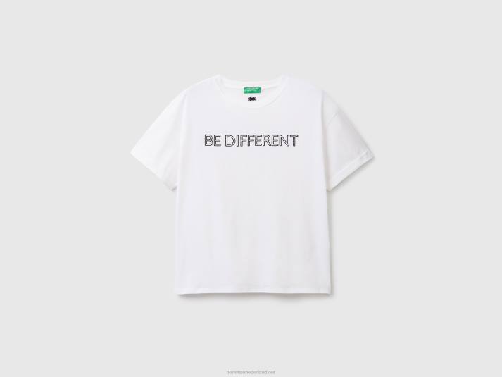 vrouwen Benetton T-shirt van 100% katoen met slogan wit 4R623878
