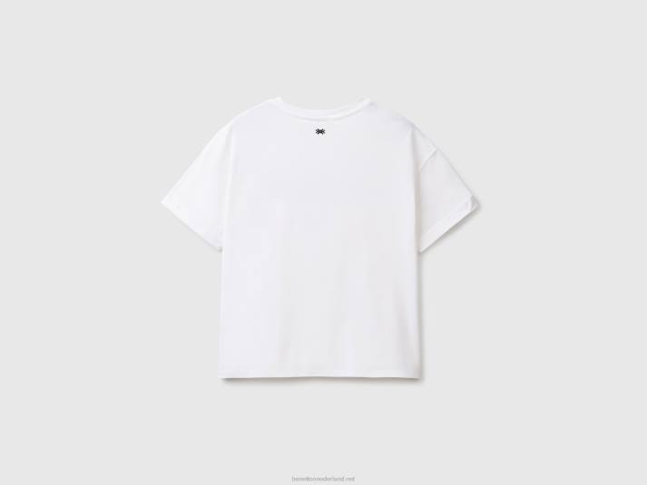 vrouwen Benetton T-shirt van 100% katoen met slogan wit 4R623878
